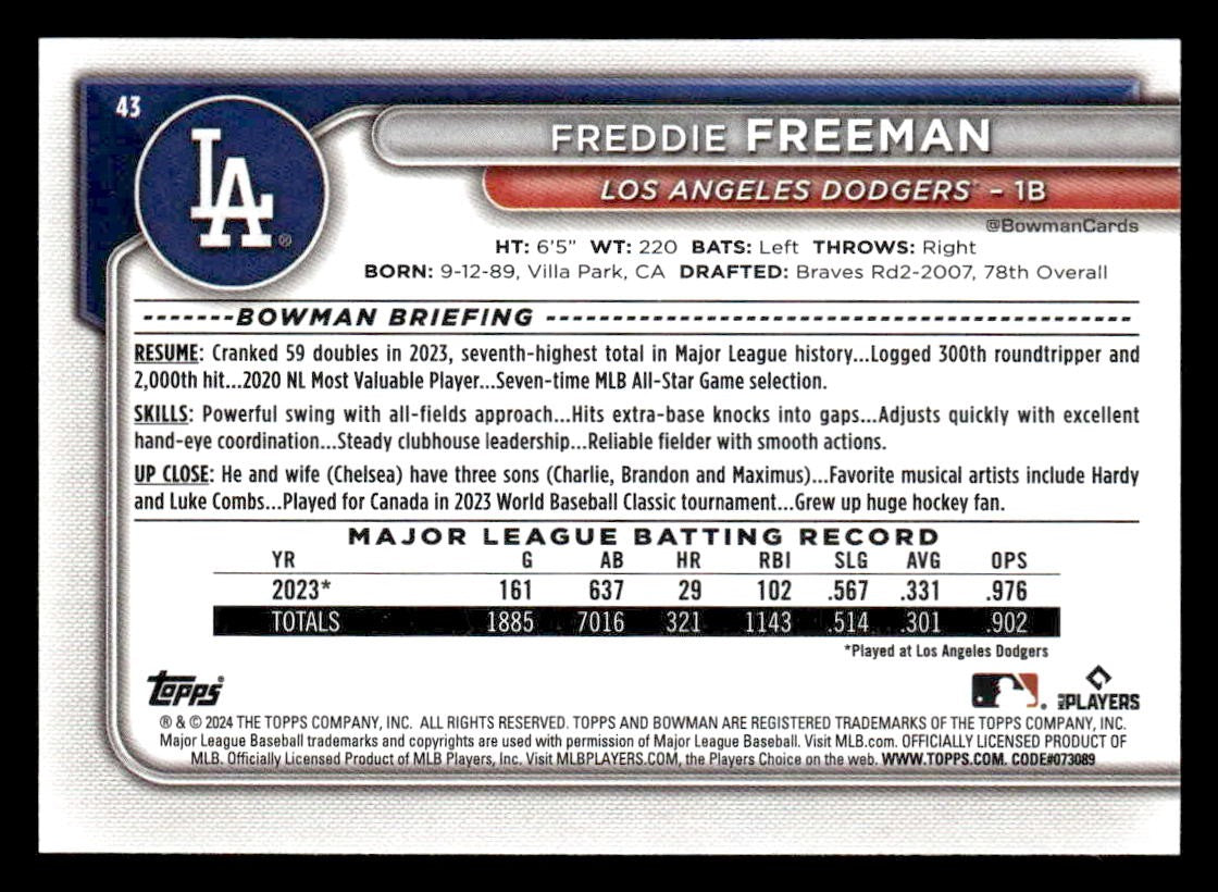 2024 Bowman #43 Freddie Freeman