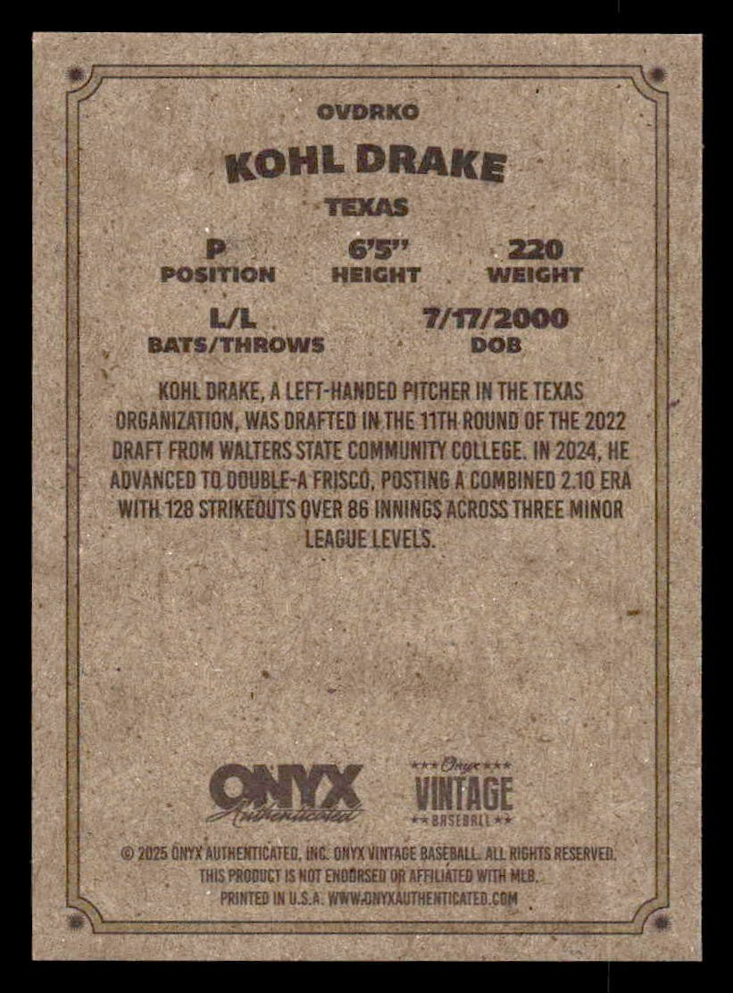2025 Onyx Vintage #OVDRKO Kohl Drake