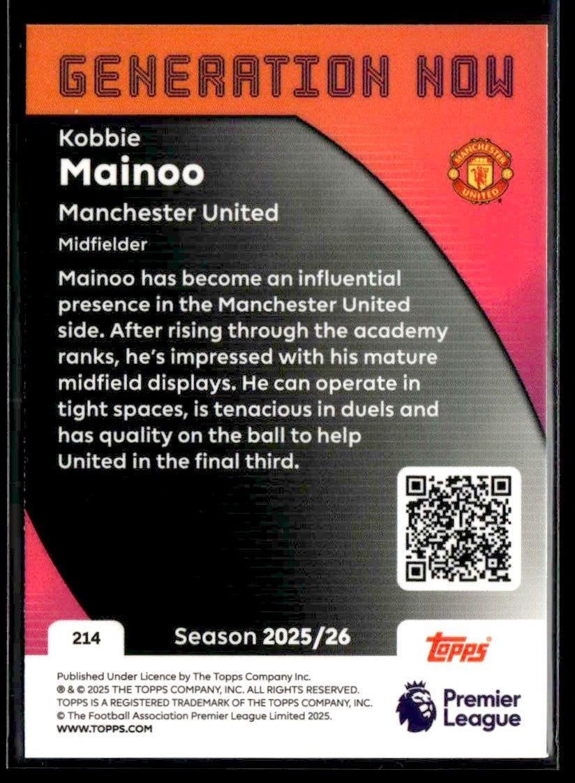 2025-26 Topps Premier League #214 Kobbie Mainoo Rainbow Foil