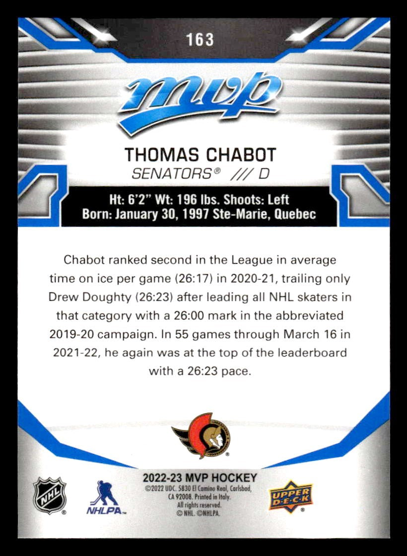 2022-23 Upper Deck MVP #163 Thomas Chabot Blue Script