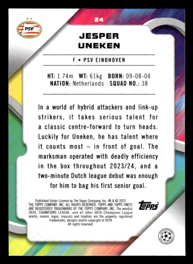 2024-25 Topps Finest UEFA Club Comp #24 Jesper Uneken