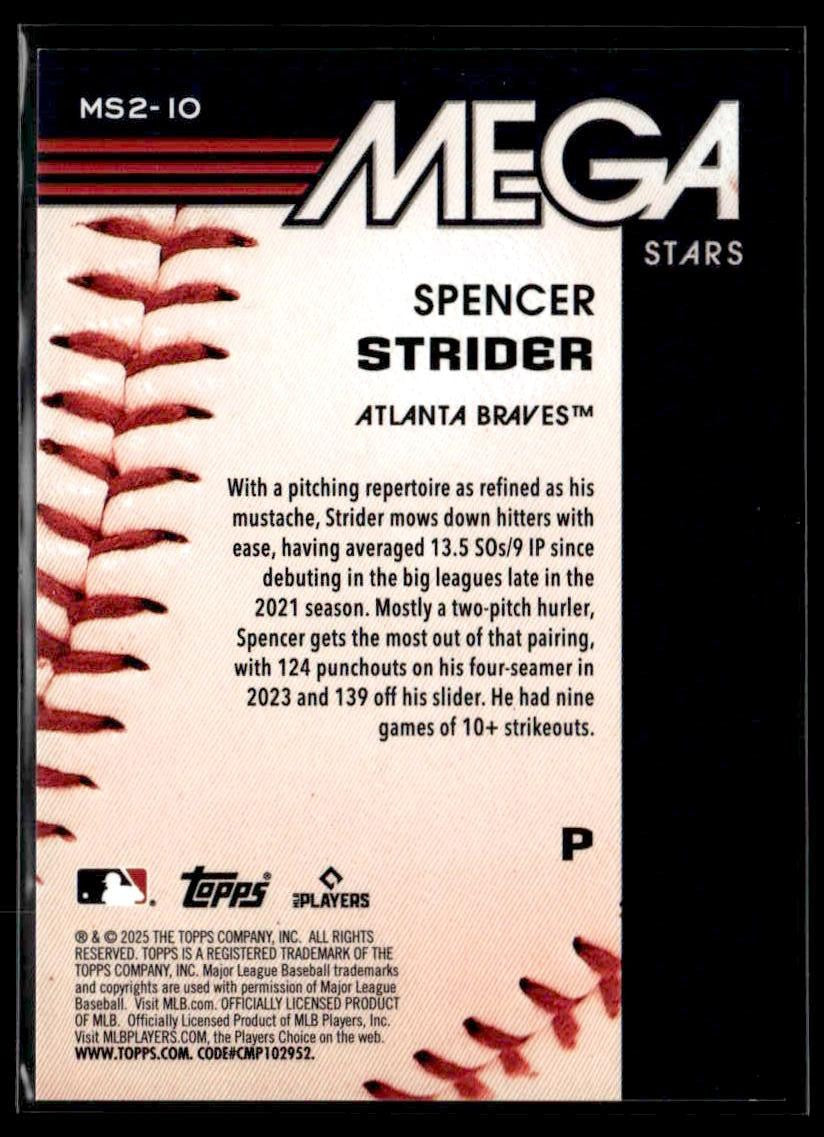 2025 Topps #MS2-10 Spencer Strider Topps Mega Stars Orange Foilboard #05/25