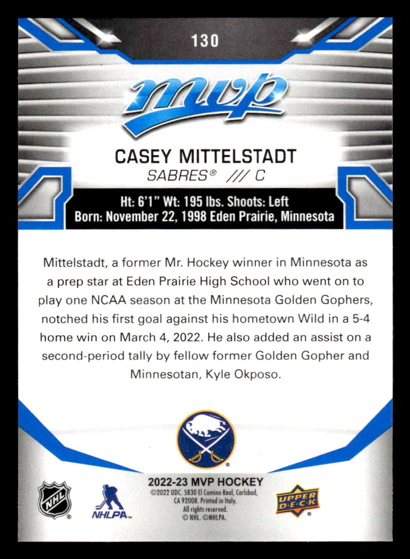 2022-23 Upper Deck MVP #130 Casey Mittelstadt Blue Script