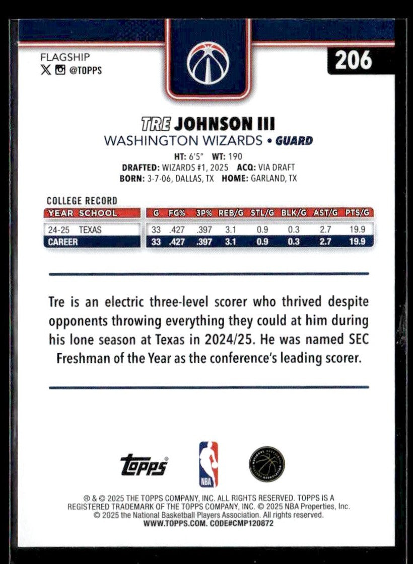 2025-26 Topps #206 Tre Johnson III