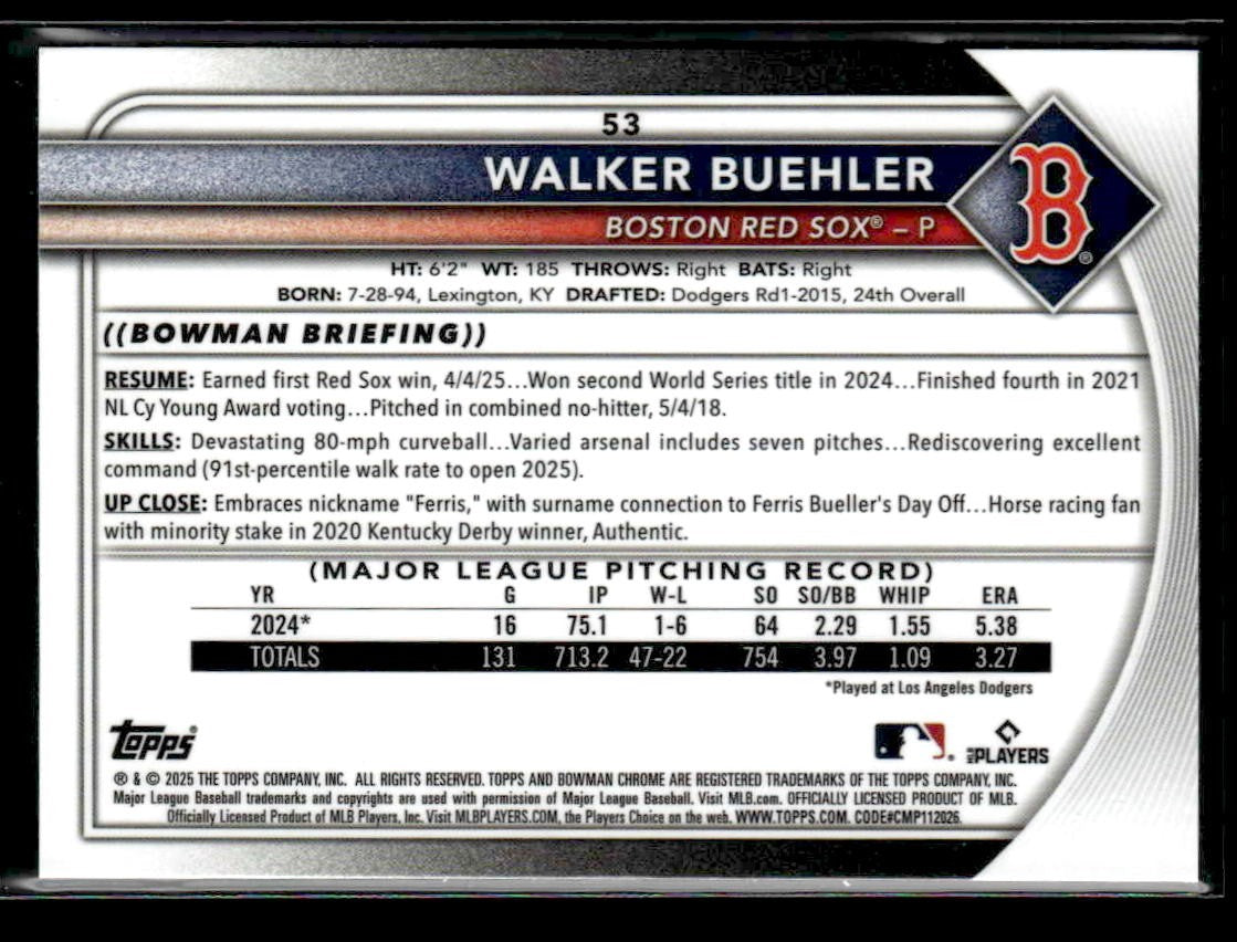 2025 Bowman Chrome #53 Walker Buehler