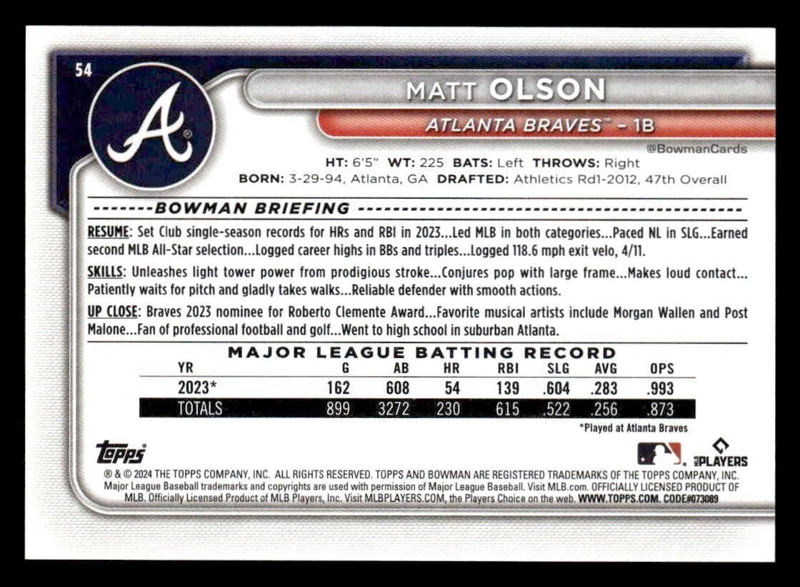 2024 Bowman #54 Matt Olson