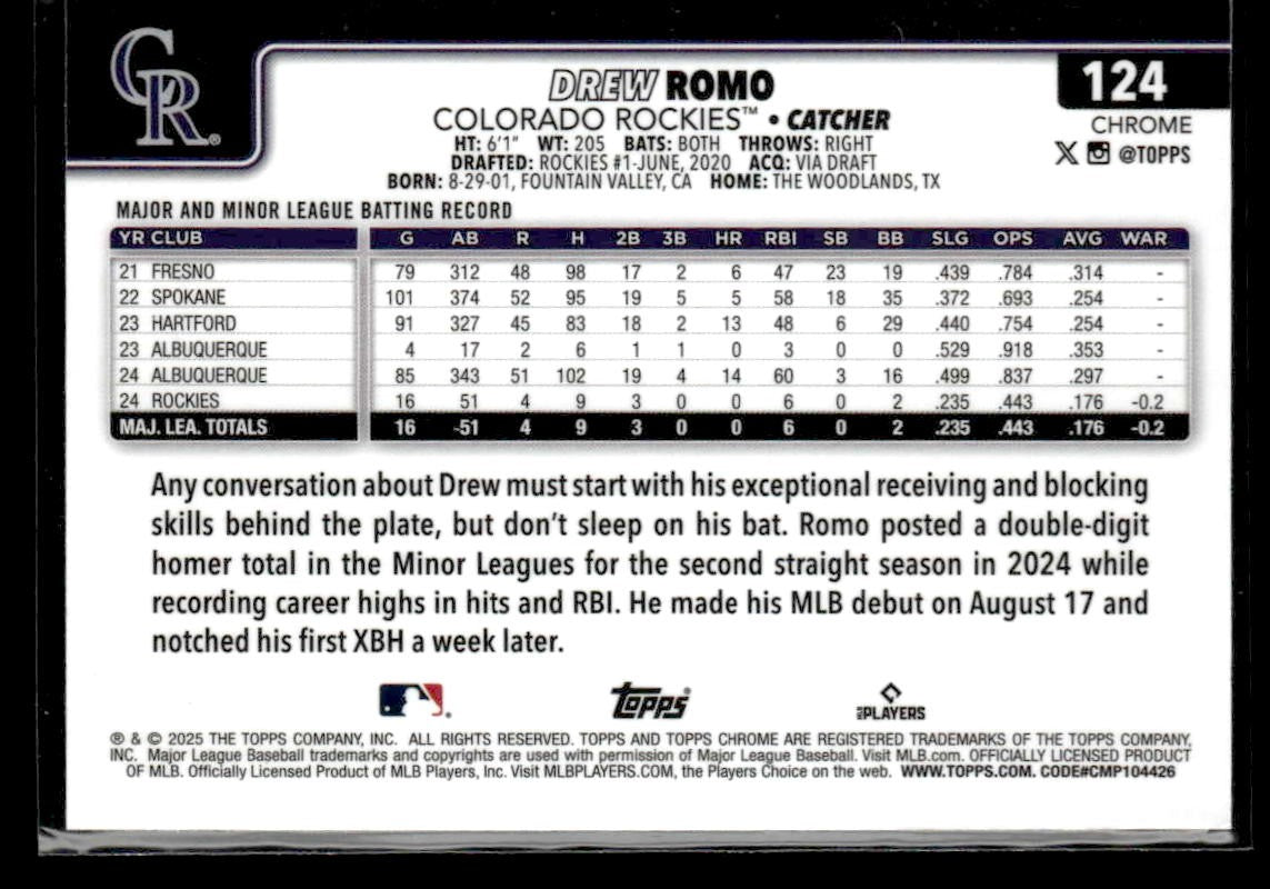 2025 Topps Chrome #124 Drew Romo