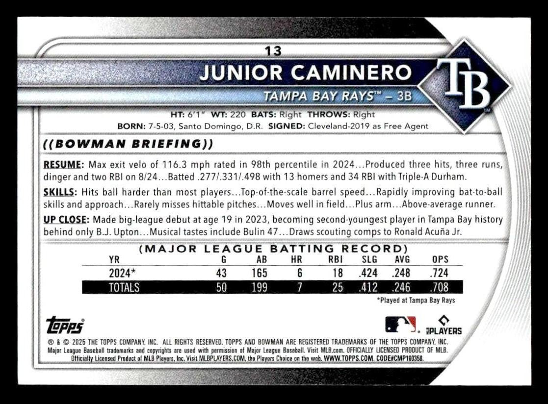 2025 Bowman #13 Junior Caminero