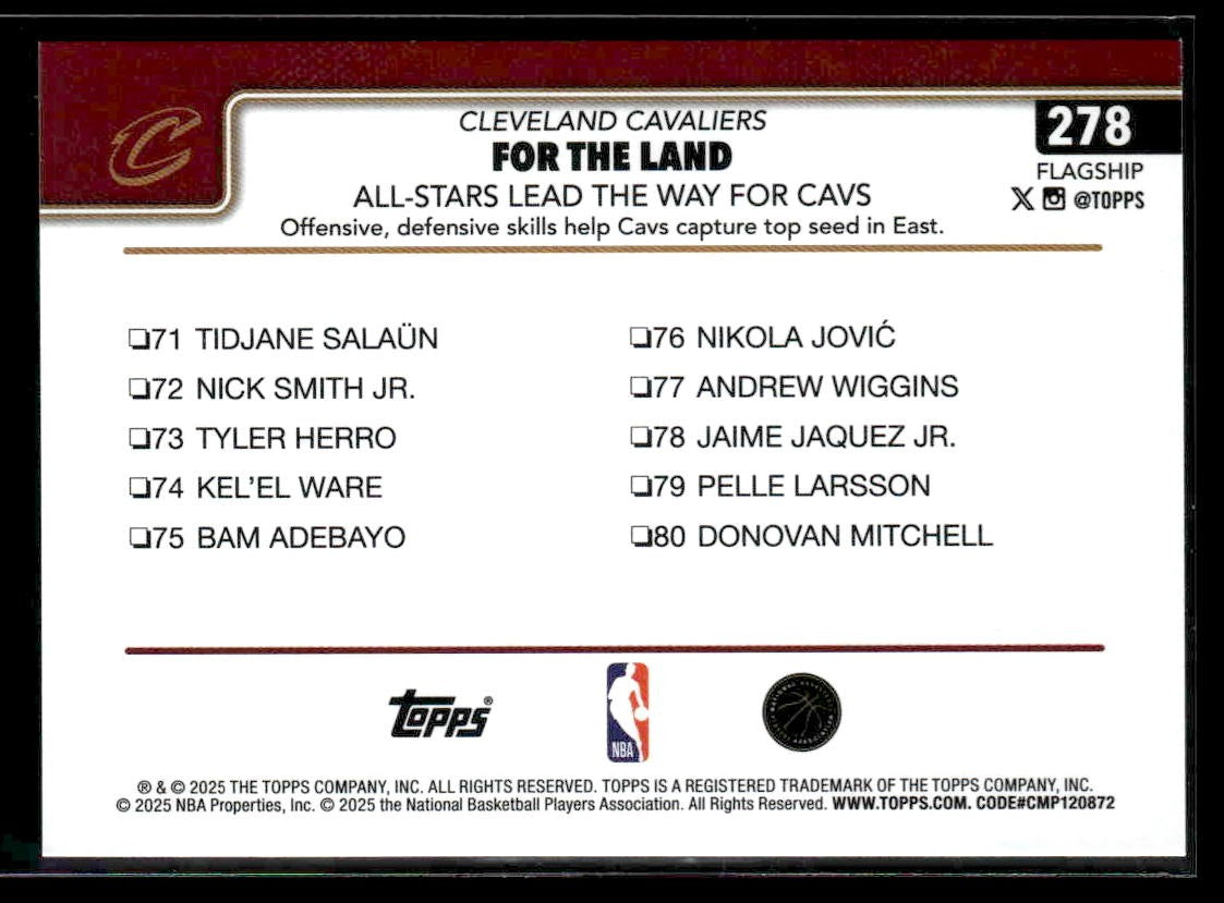 2025-26 Topps #278 For The Land: All-Stars Lead The Way For Cavs