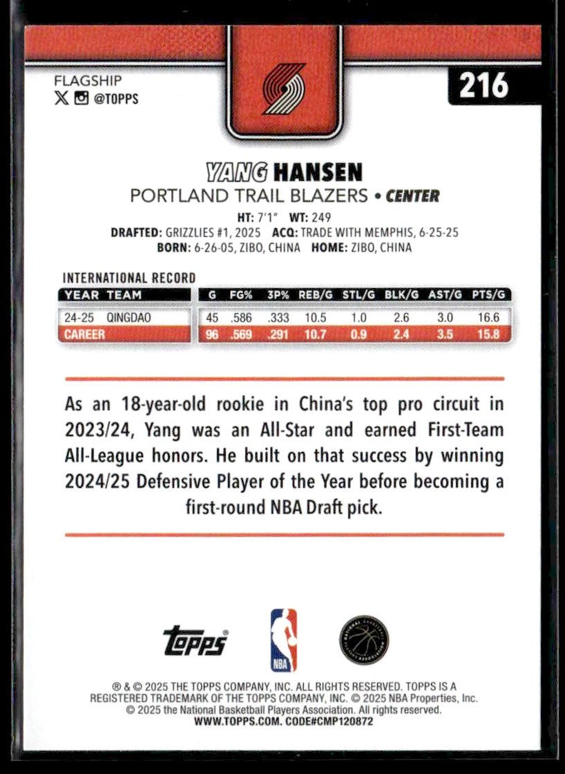 2025-26 Topps #216 Yang Hansen
