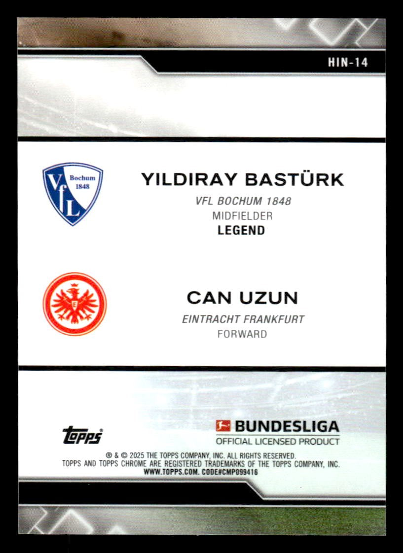 2025 Topps Chrome Bundesliga #HIN-14 Yildiray Basturk / Can Uzun History Is Now