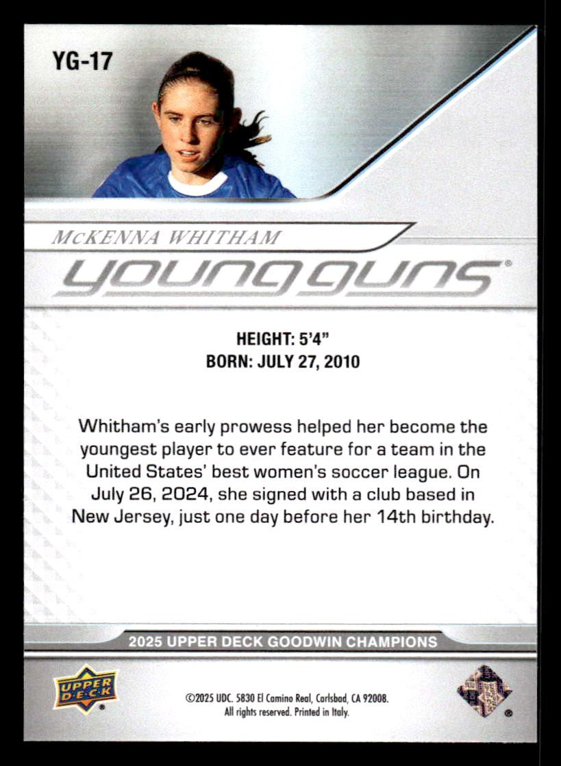 2025 Upper Deck Goodwin Champions #YG-17 McKenna Whitham Young Guns
