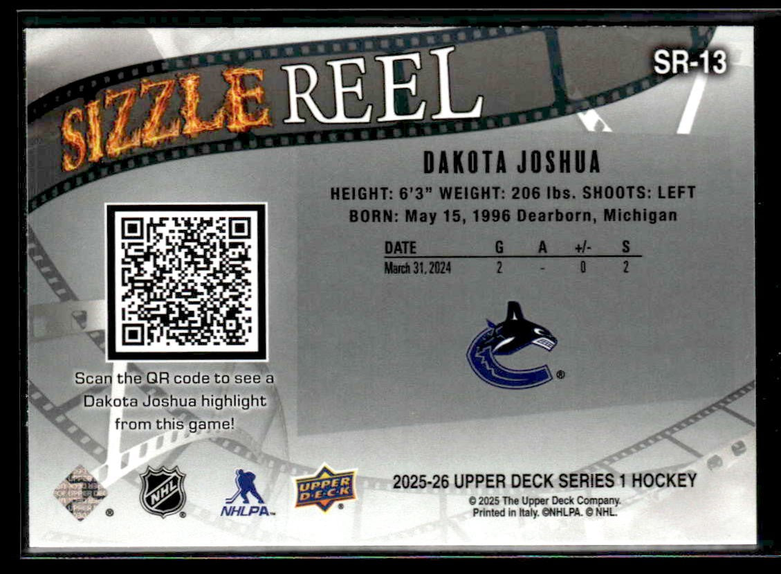 2025-26 Upper Deck #SR-13 Dakota Joshua Sizzle Reel