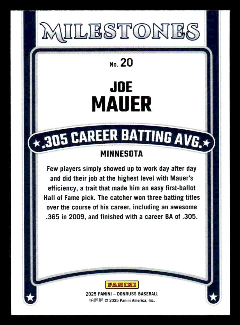 2025 Donruss #20 Joe Mauer Milestones