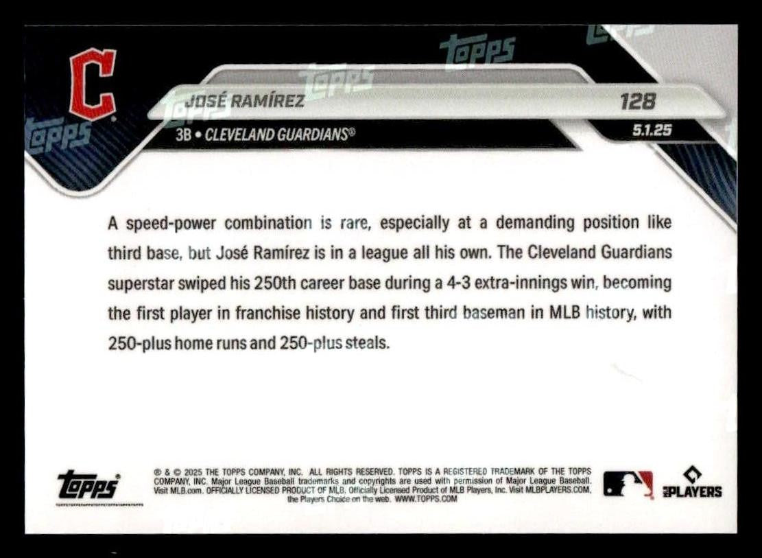 2025 Topps Now #128 Jose Ramirez 1st 3rd Baseman to 250/250 Club