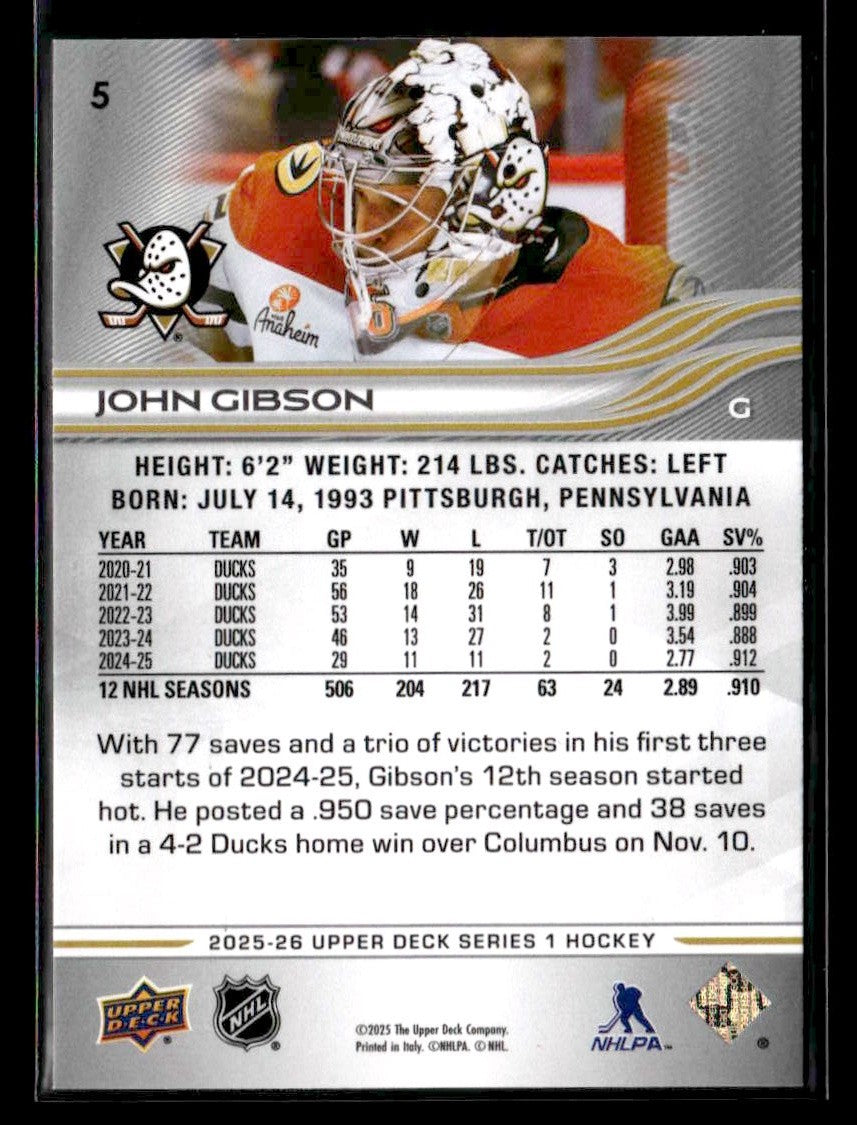 2025-26 Upper Deck #5 John Gibson