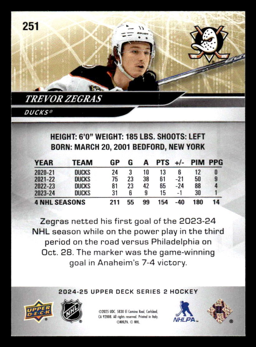 2024-25 Upper Deck #251 Trevor Zegras