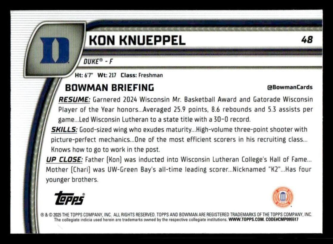 2024-25 Bowman University Chrome #48 Kon Knueppel