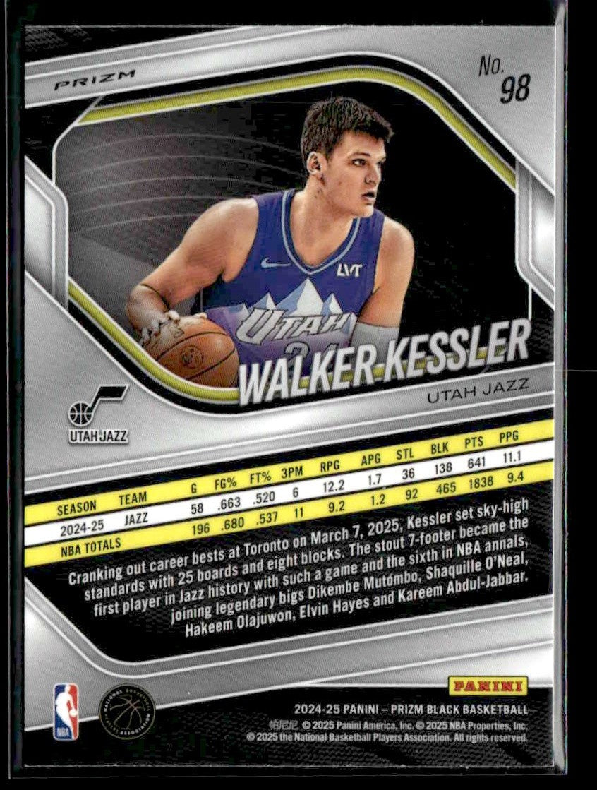 2024-25 Panini Prizm Black #98 Walker Kessler Silver Prizm
