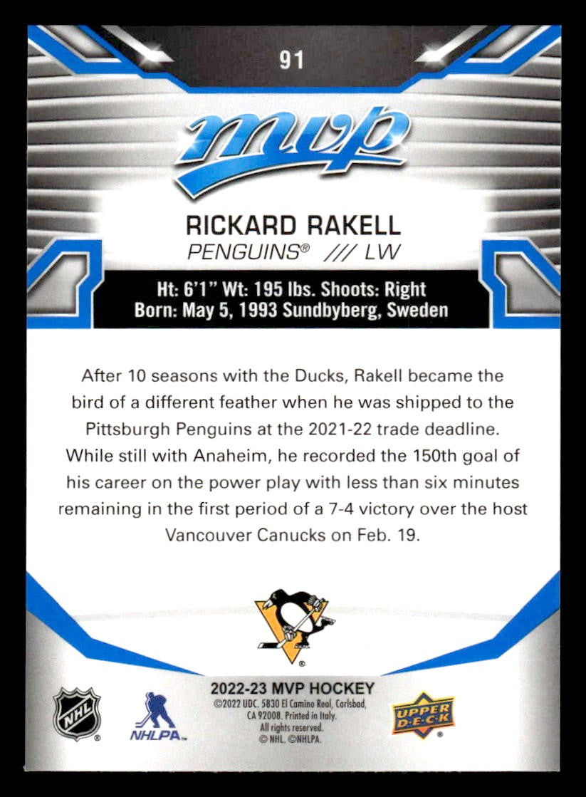 2022-23 Upper Deck MVP #91 Rickard Rakell Blue Script