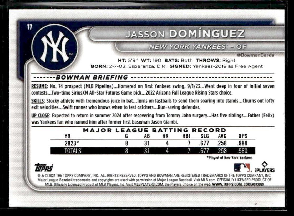 2024 Bowman #17 Jasson Domínguez