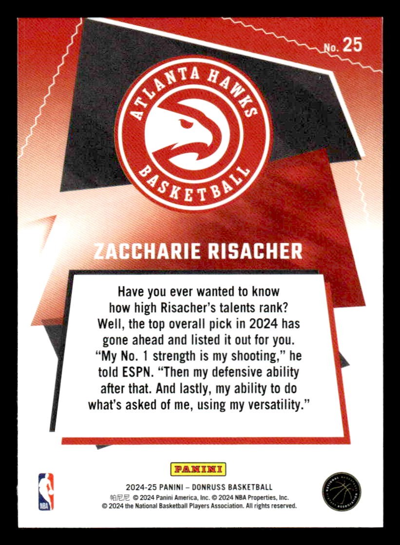2024-25 Donruss #25 Zaccharie Risacher Great X-Pectations