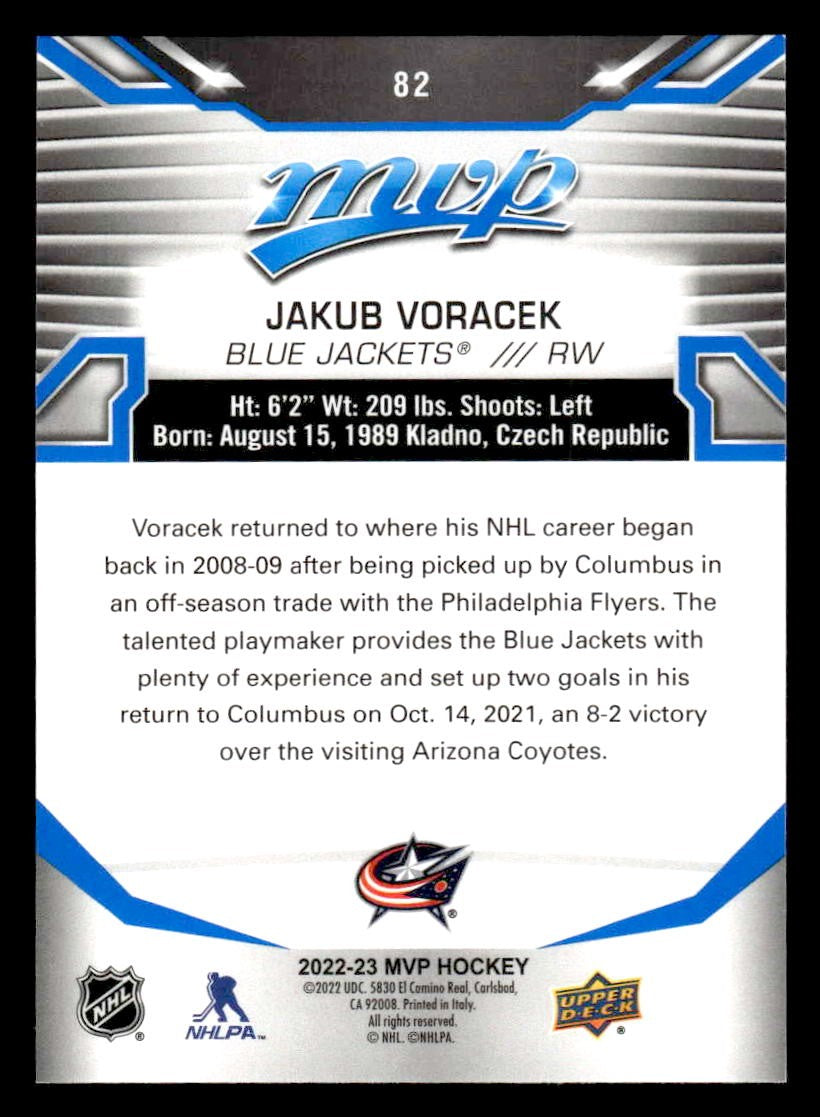 2022-23 Upper Deck MVP #82 Jakub Voracek Blue Script
