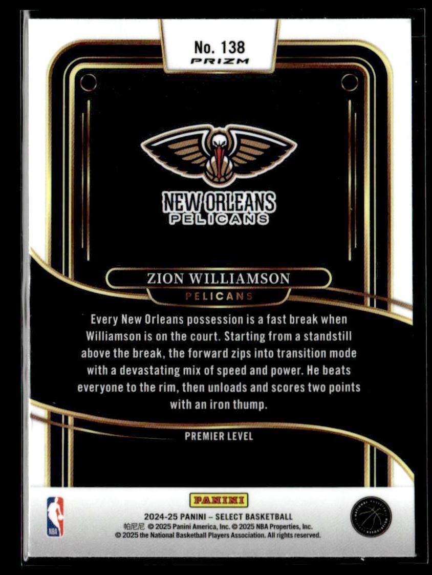 2024-25 Panini Select #138 Zion Williamson Silver Prizm