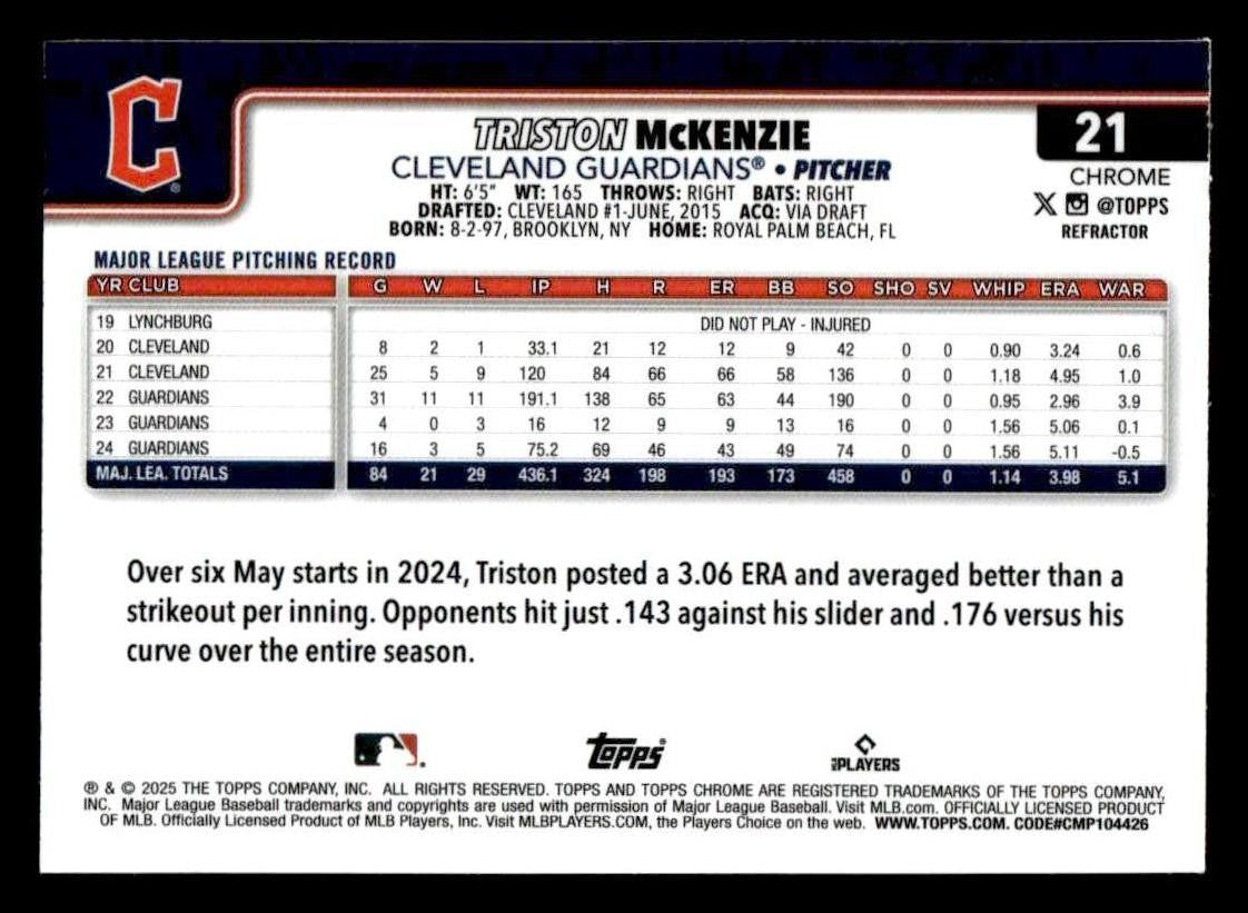 2025 Topps Chrome #21 Triston McKenzie Refractors