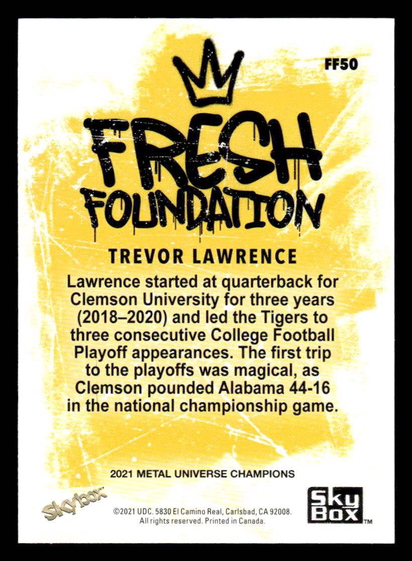 2021 SkyBox Metal Universe Champions #FF50 Trevor Lawrence Fresh Foundation