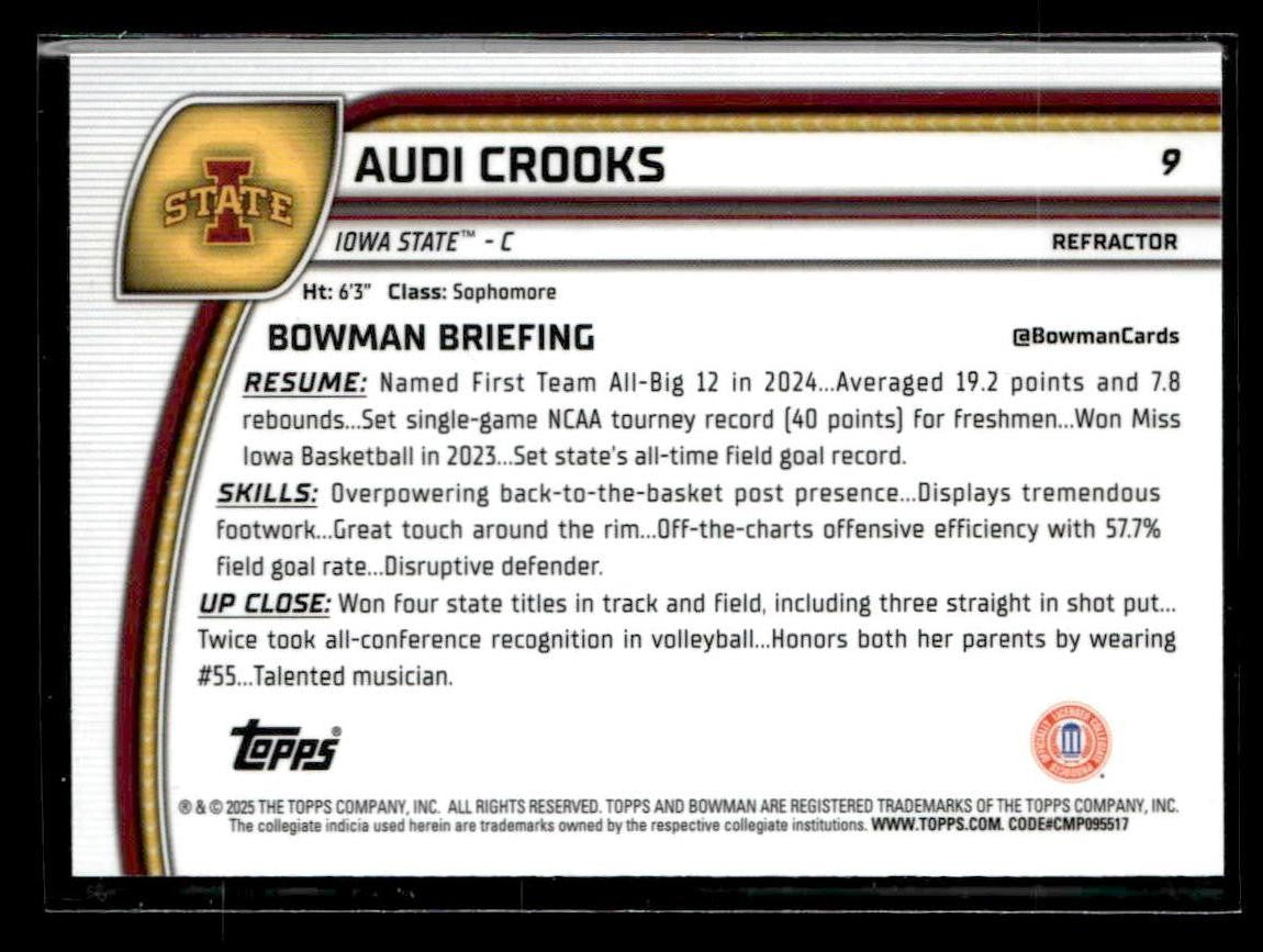2024-25 Bowman University Chrome #9 Audi Crooks Refractor