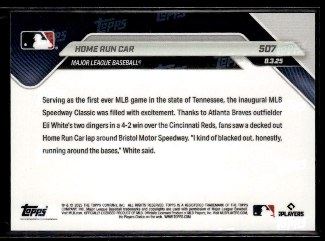 2025 Topps Now #507 Home Run Car First 2 HR Hit at a NASCAR Track