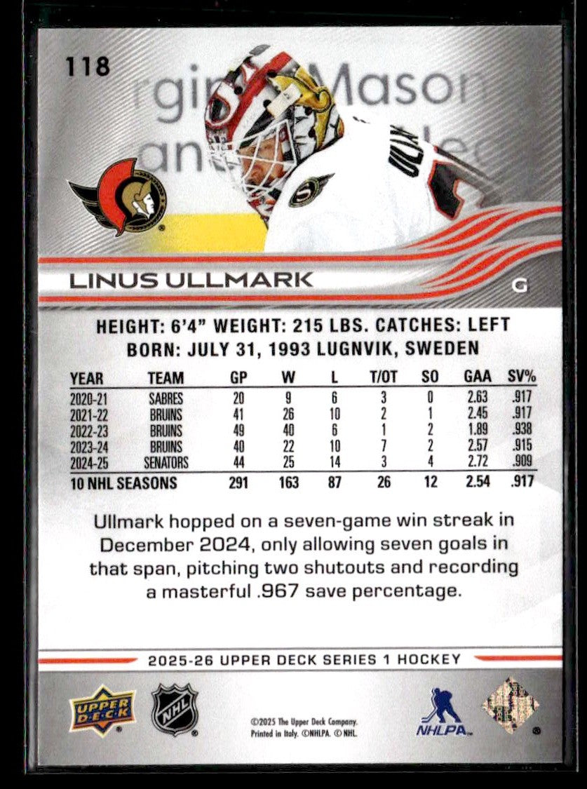 2025-26 Upper Deck #118 Linus Ullmark