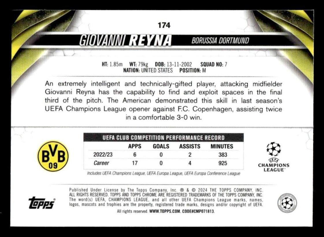 2023-24 Topps Chrome UEFA Club Competitions #174 Giovanni Reyna