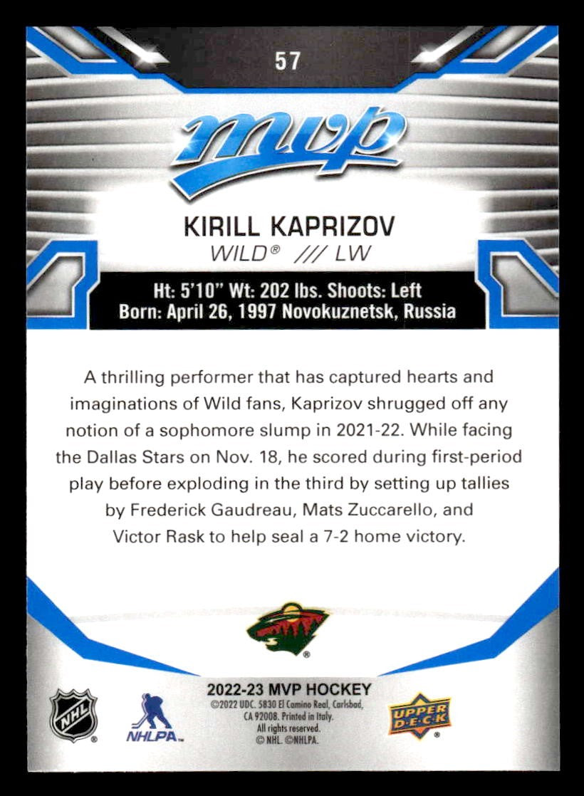 2022-23 Upper Deck MVP #57 Kirill Kaprizov Blue Script