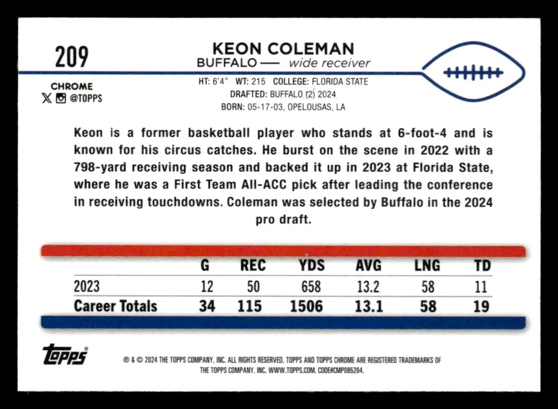 2024 Topps Chrome #209 Keon Coleman