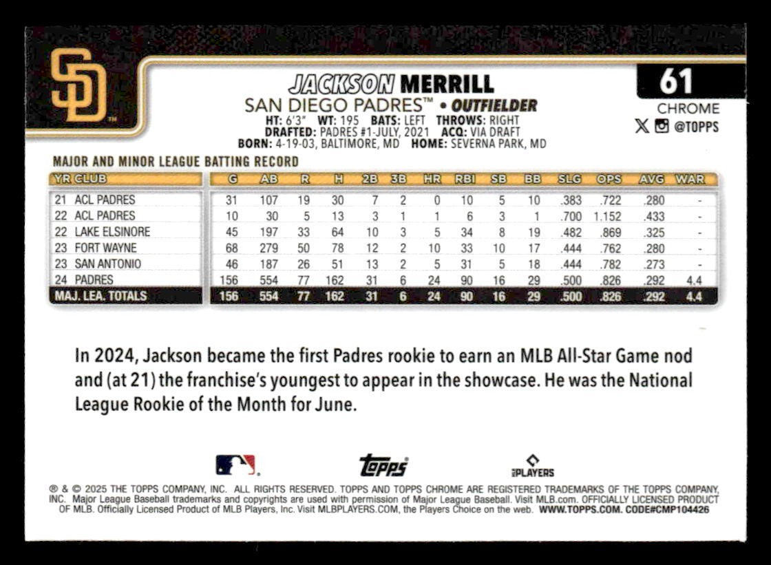 2025 Topps Chrome #61 Jackson Merrill X-Fractors