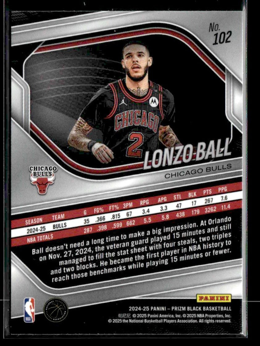 2024-25 Panini Prizm Black #102 Lonzo Ball