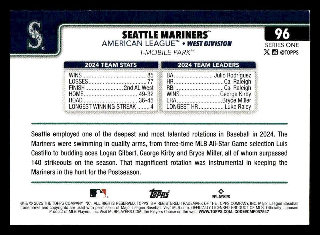 2025 Topps #96 Seattle Mariners