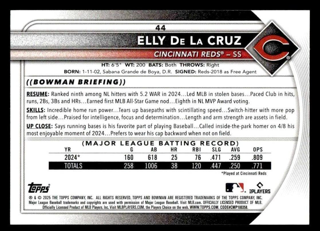 2025 Bowman #44 Elly De La Cruz