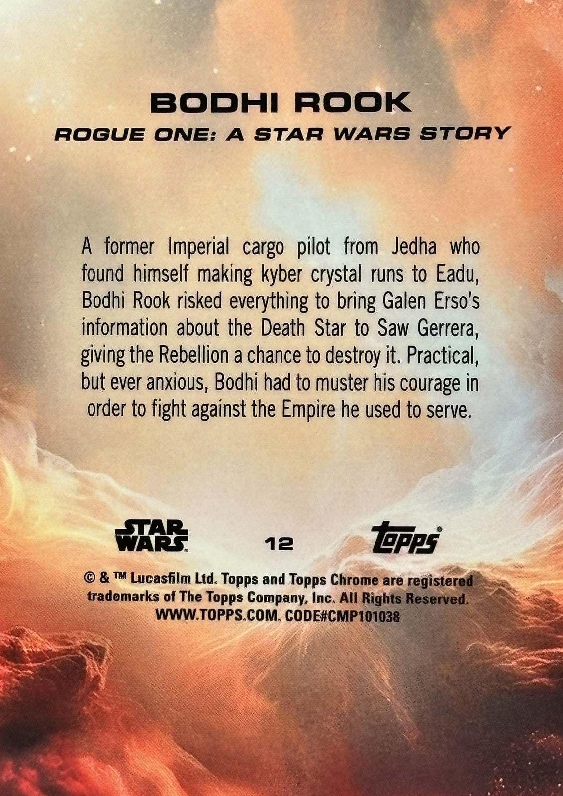 2025 Topps Chrome Sapphire Star Wars #12 Bodhi Rook Black Sapphire #07/10