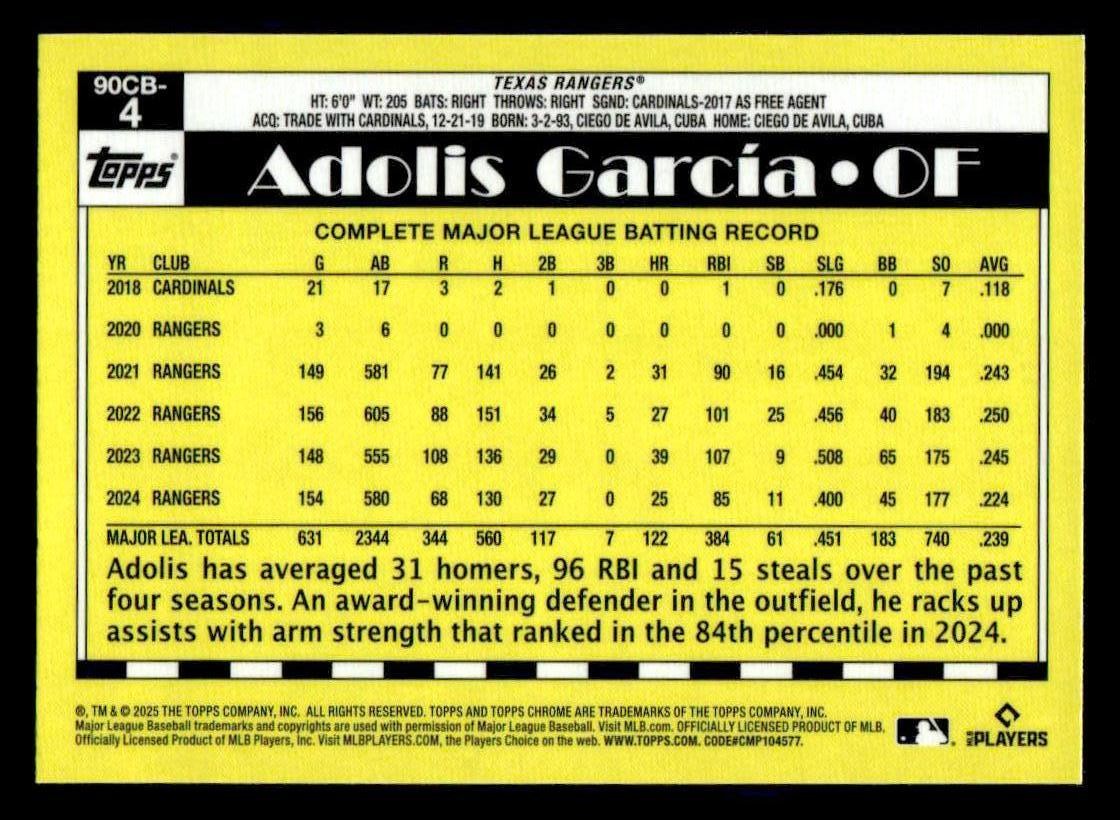 2025 Topps Chrome #90CB-4 Adolis Garcia 1990 Topps Baseball 35th Anniversary