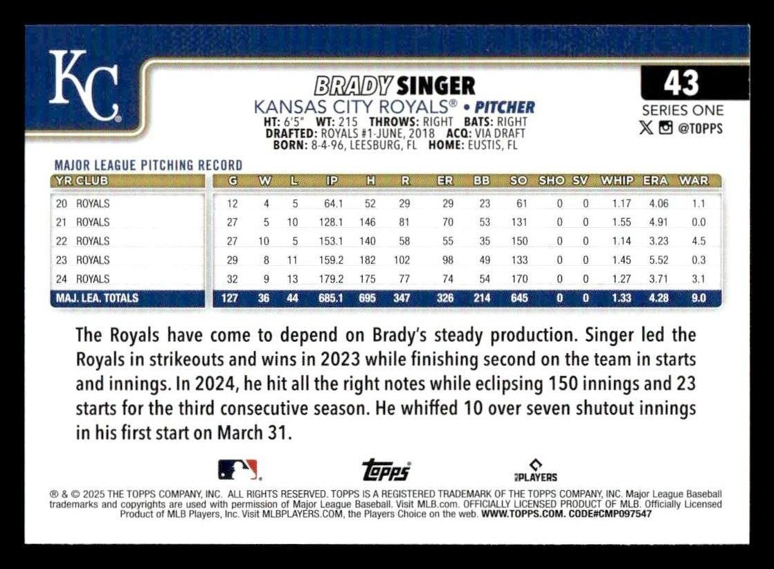 2025 Topps #43 Brady Singer