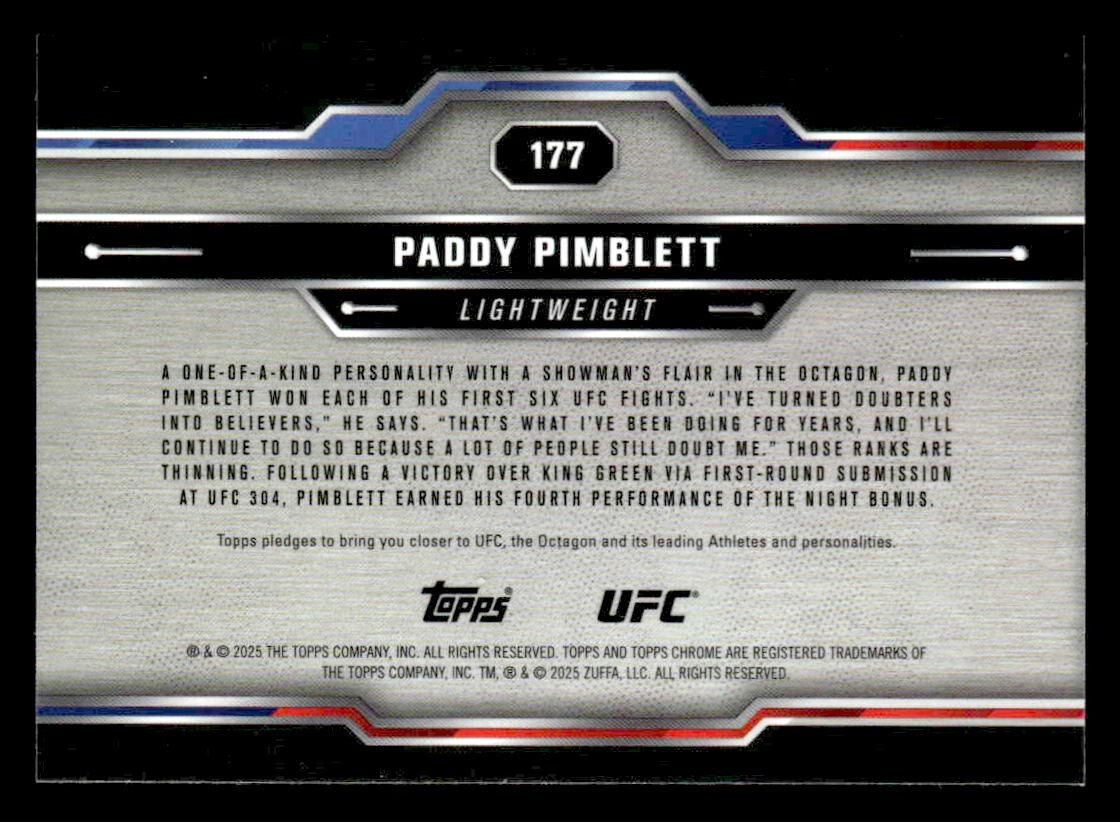 2025 Topps Chrome UFC #177 Paddy Pimblett