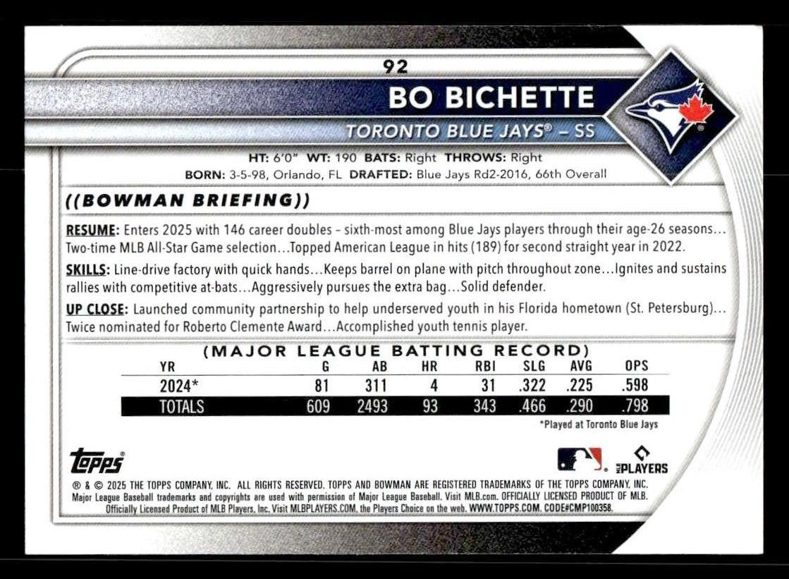 2025 Bowman #92 Bo Bichette