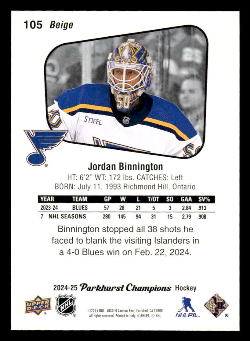 2024-25 Parkhurst Champions #105 Jordan Binnington