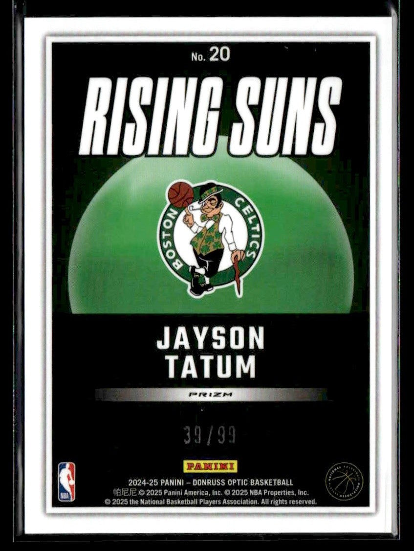 2024-25 Donruss Optic #20 Jayson Tatum Rising Suns Red & Gold Intl #39/99