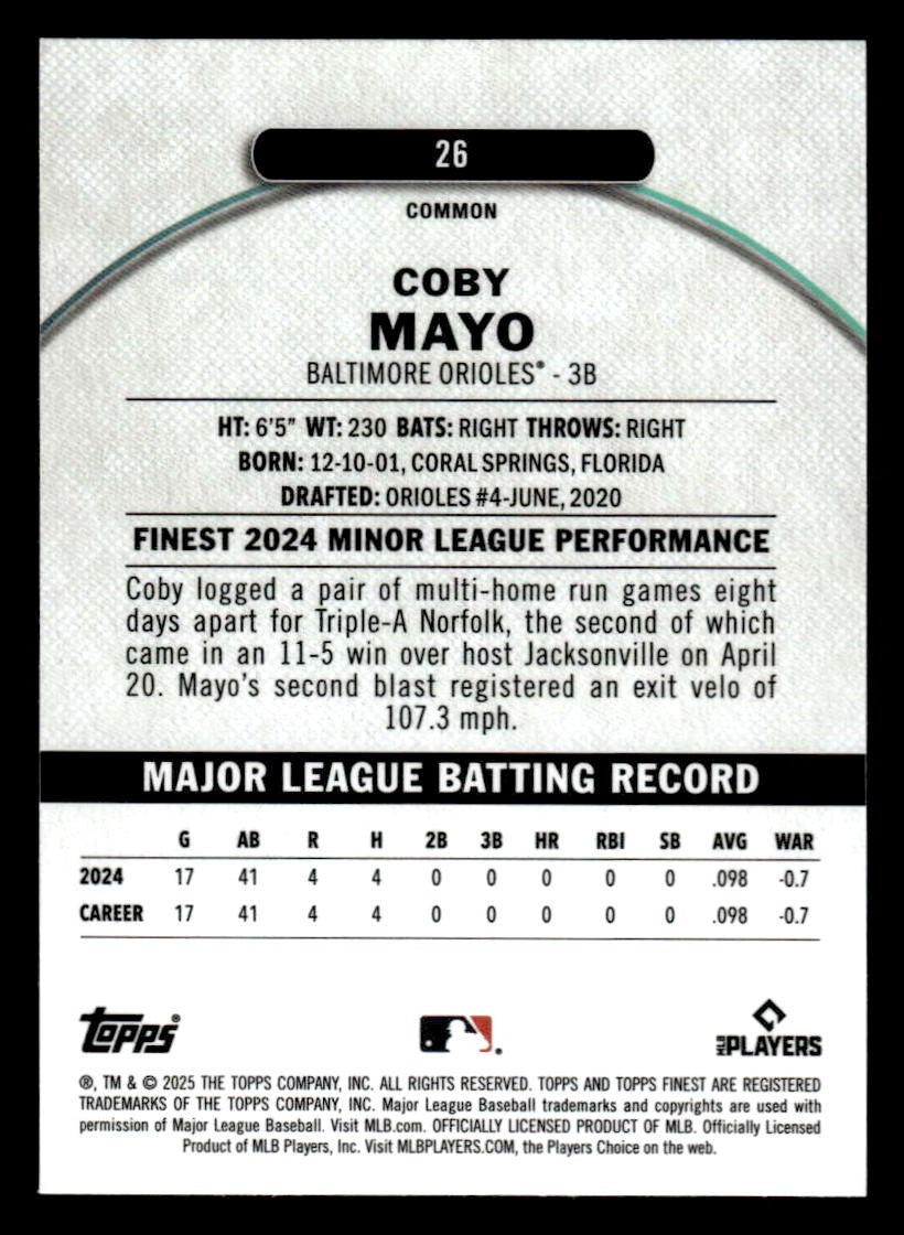 2025 Finest #26 Coby Mayo
