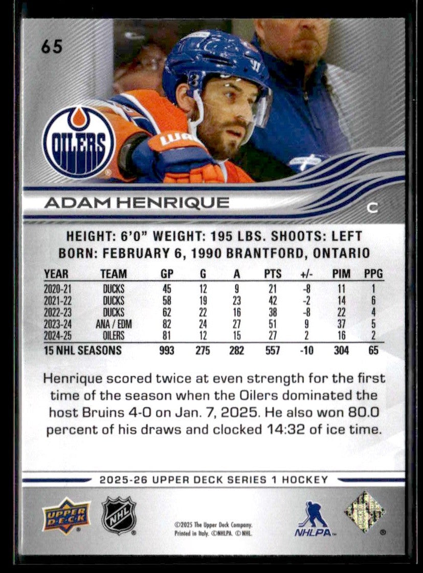 2025-26 Upper Deck #65 Adam Henrique