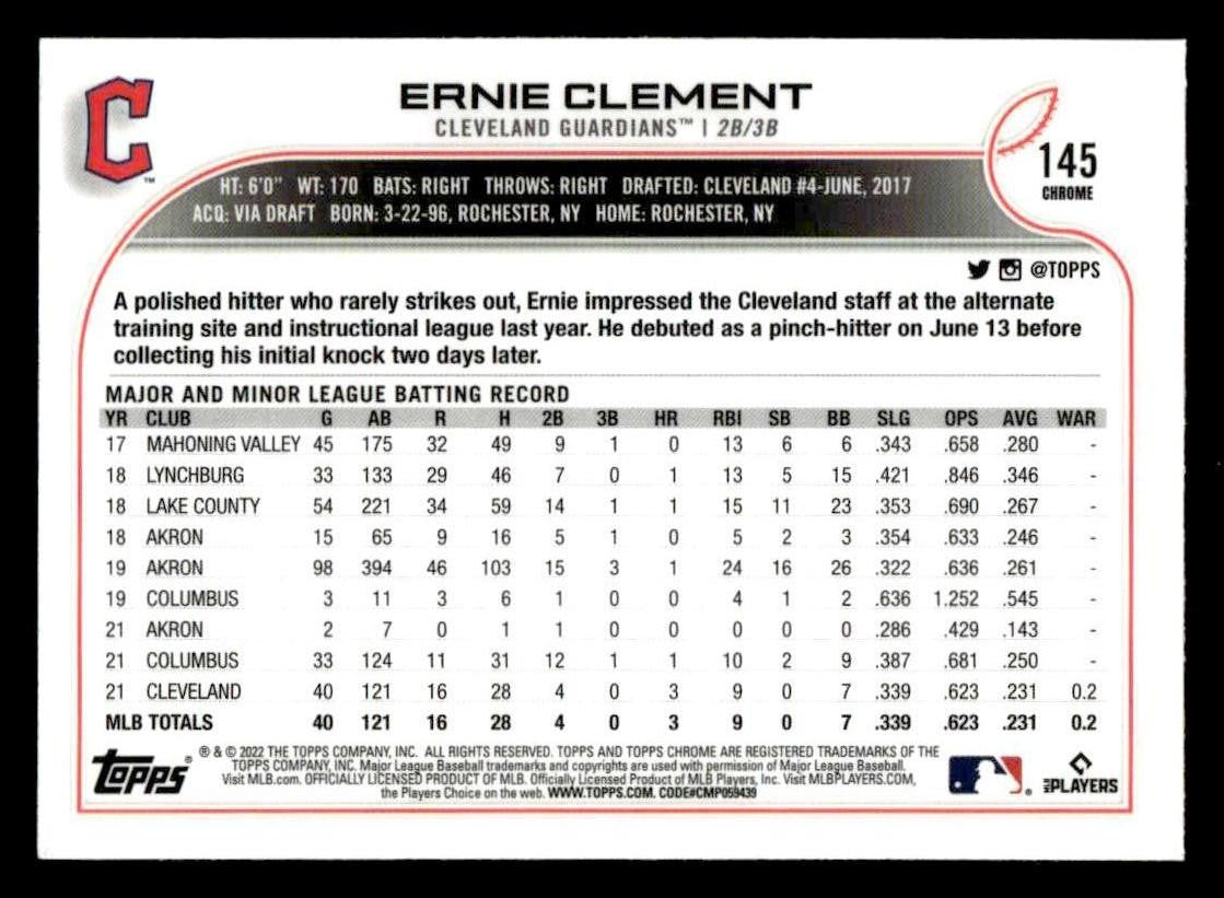 2022 Topps Chrome Sonic #145 Ernie Clement